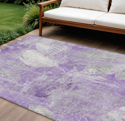 9' X 12' Lavender And Ivory Floral Washable Indoor Outdoor Area Rug-1