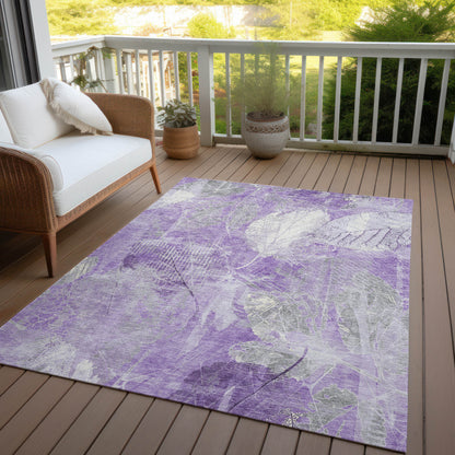 9' X 12' Lavender And Ivory Floral Washable Indoor Outdoor Area Rug-5
