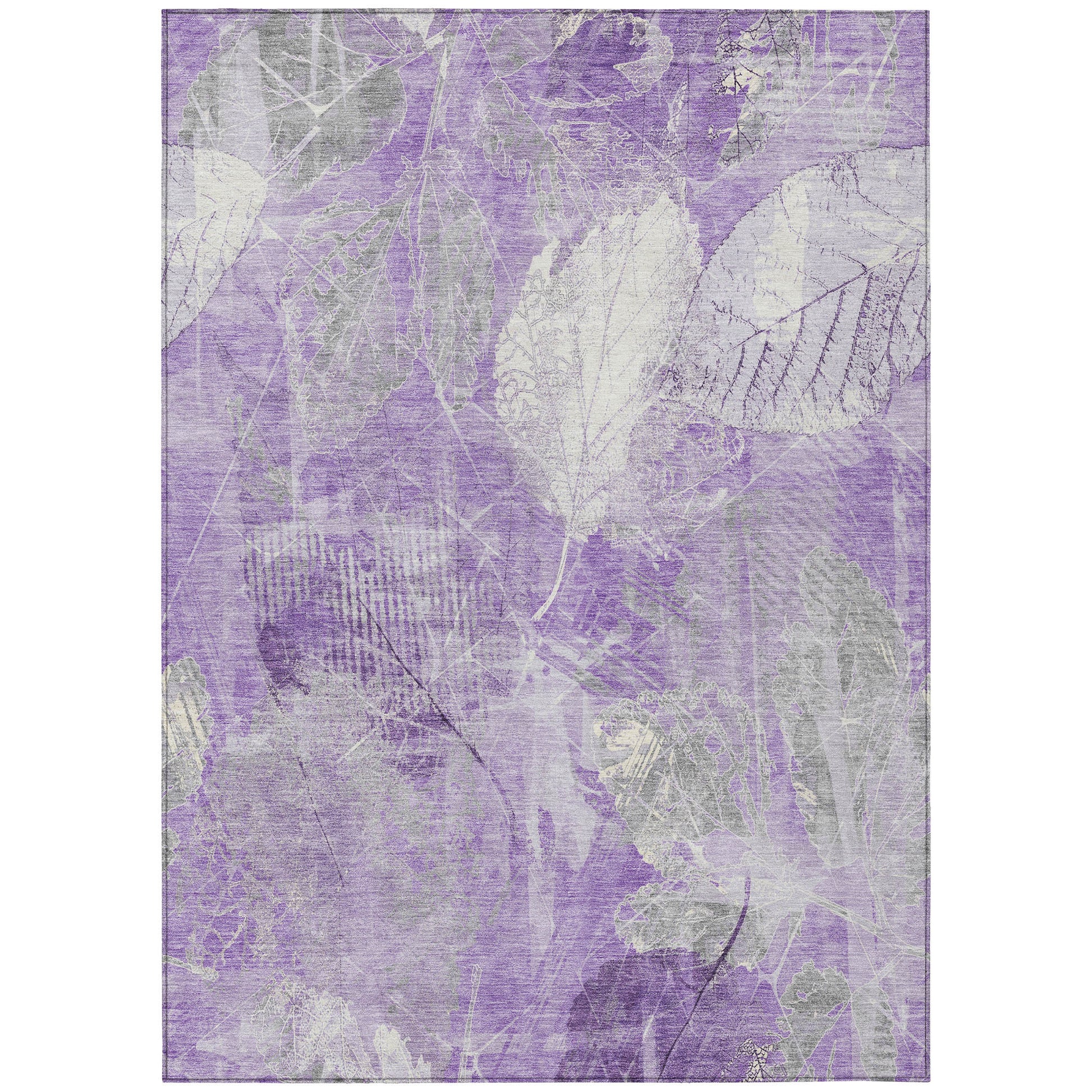 9' X 12' Lavender And Ivory Floral Washable Indoor Outdoor Area Rug-0