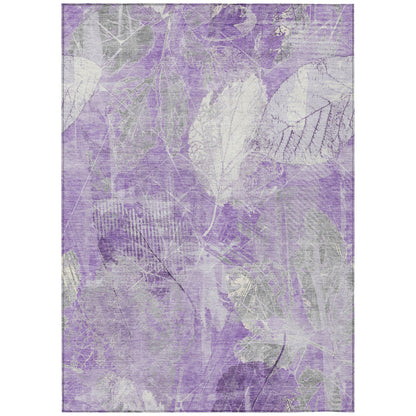 9' X 12' Lavender And Ivory Floral Washable Indoor Outdoor Area Rug-0