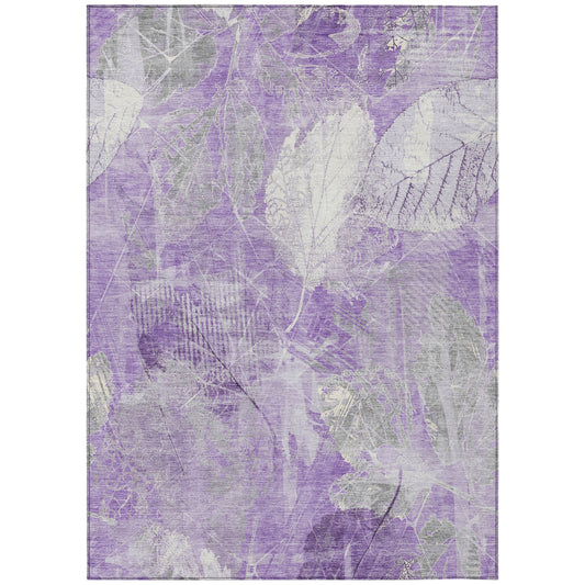 9' X 12' Lavender And Ivory Floral Washable Indoor Outdoor Area Rug-0