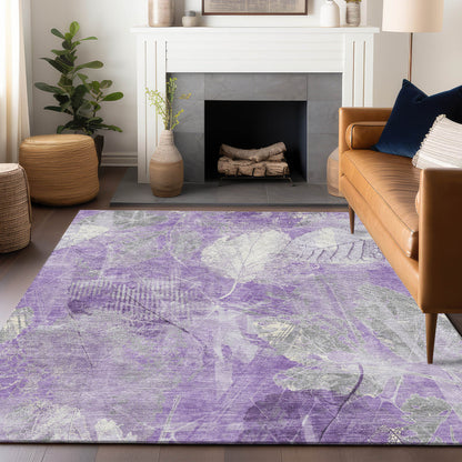 9' X 12' Lavender And Ivory Floral Washable Indoor Outdoor Area Rug-6