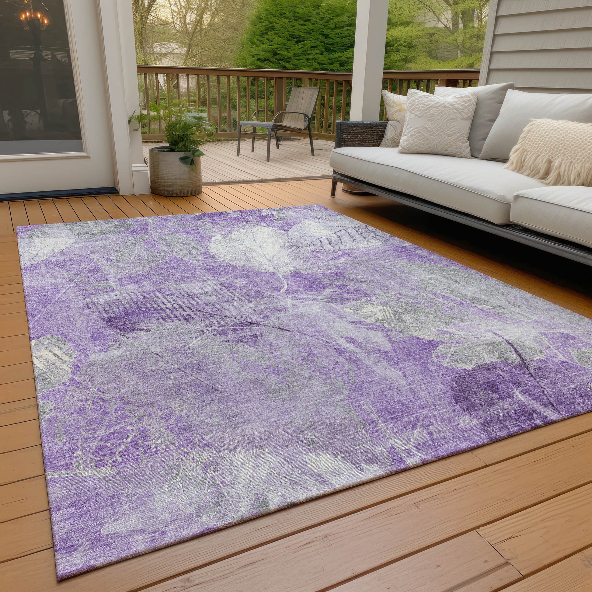 9' X 12' Lavender And Ivory Floral Washable Indoor Outdoor Area Rug-8