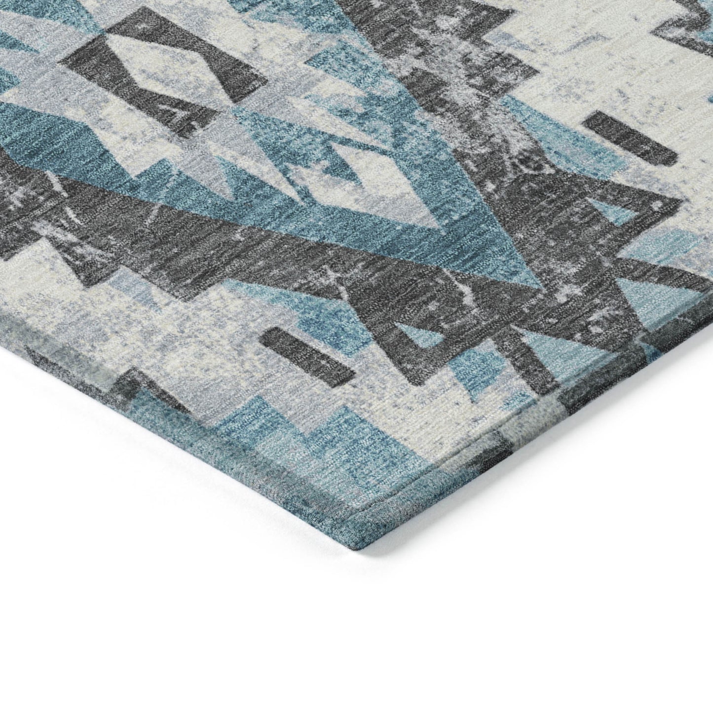 5' X 8' Teal Blue And Gray Aztec Washable Indoor Outdoor Area Rug-2