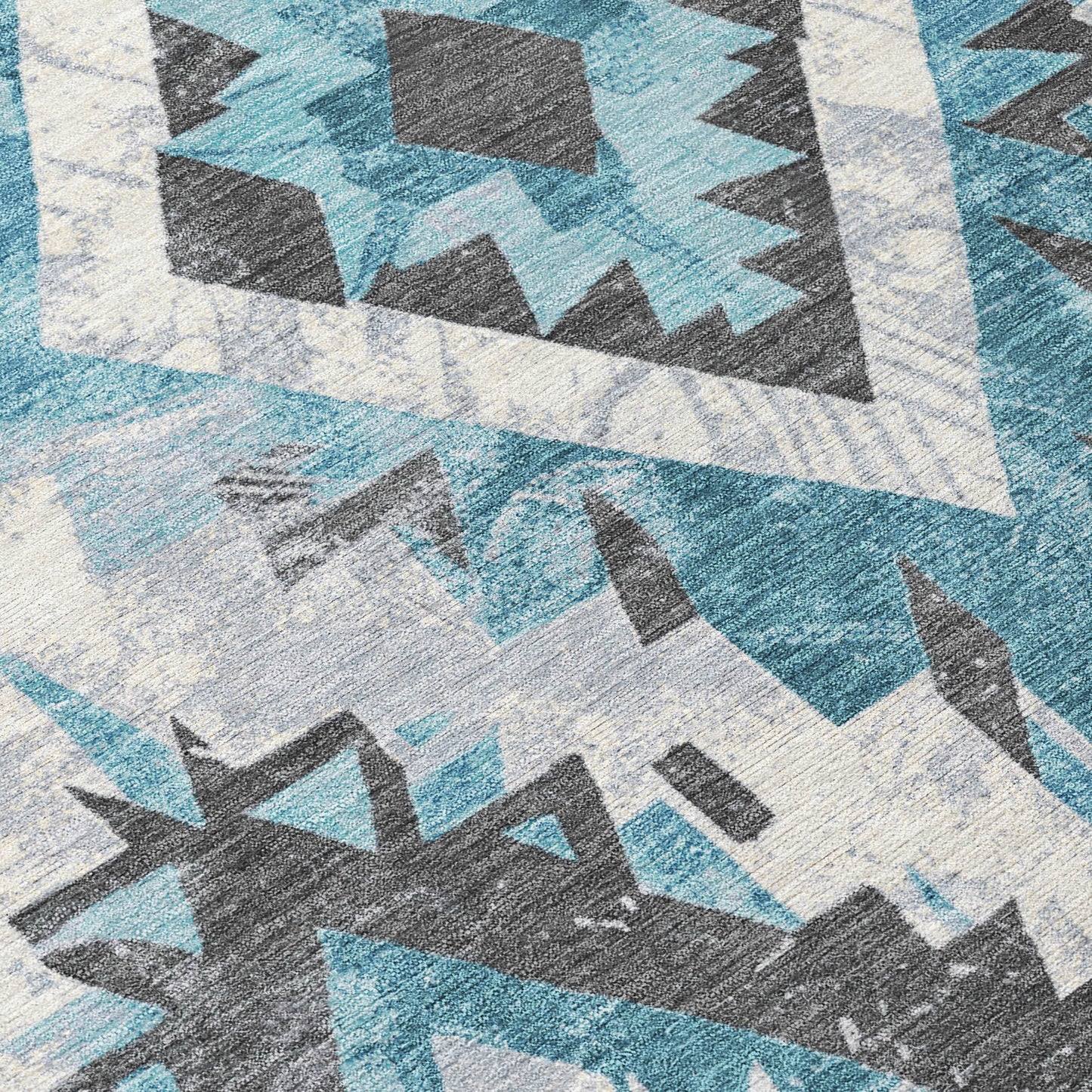 5' X 8' Teal Blue And Gray Aztec Washable Indoor Outdoor Area Rug-4