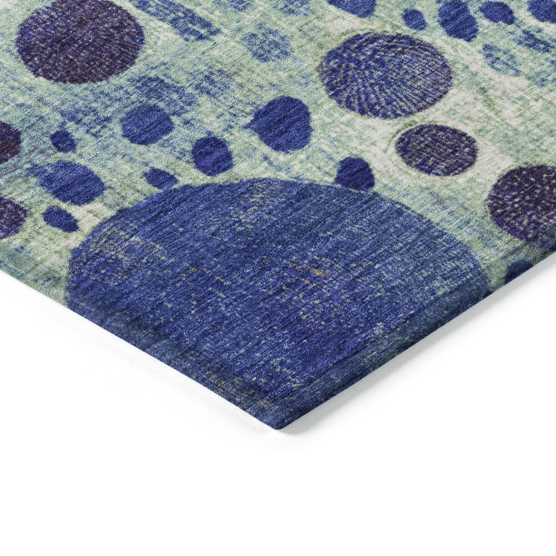 8' Navy Blue Yellow And Green Round Geometric Washable Indoor Outdoor Area Rug-6