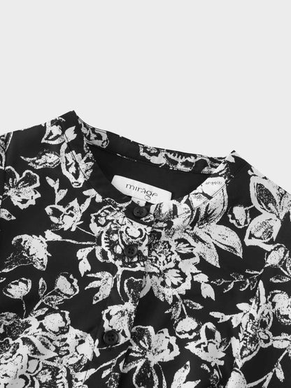 Princess Style Shirtdress-Black/White Floral-2