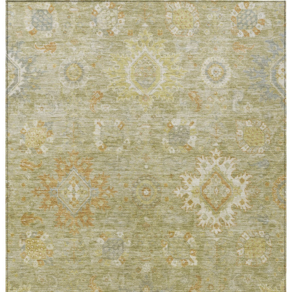 3' X 5' Sage Copper And Ivory Floral Medallion Washable Indoor Outdoor Area Rug-3