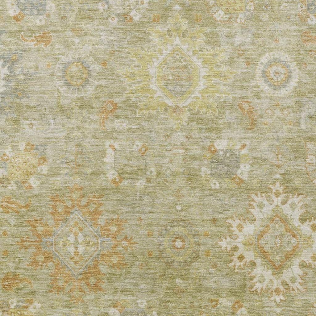 3' X 5' Sage Copper And Ivory Floral Medallion Washable Indoor Outdoor Area Rug-4