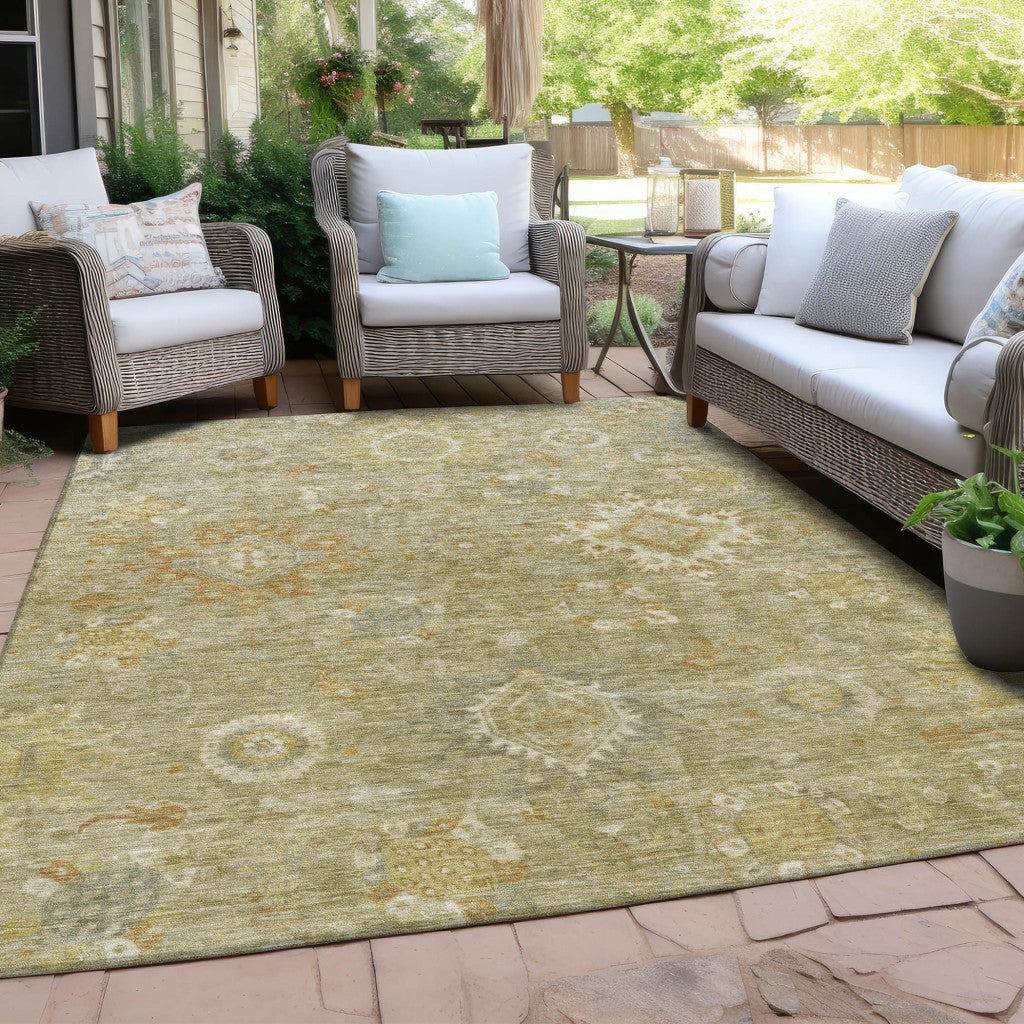 3' X 5' Sage Copper And Ivory Floral Medallion Washable Indoor Outdoor Area Rug-5