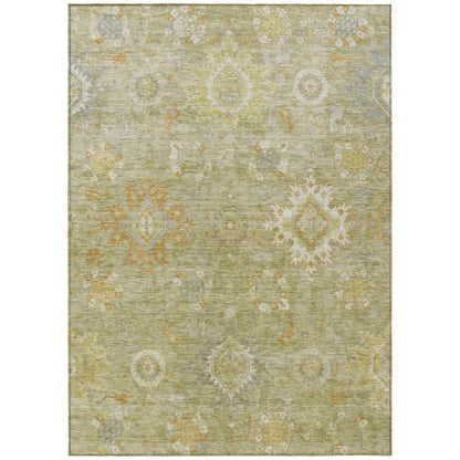 3' X 5' Sage Copper And Ivory Floral Medallion Washable Indoor Outdoor Area Rug-0