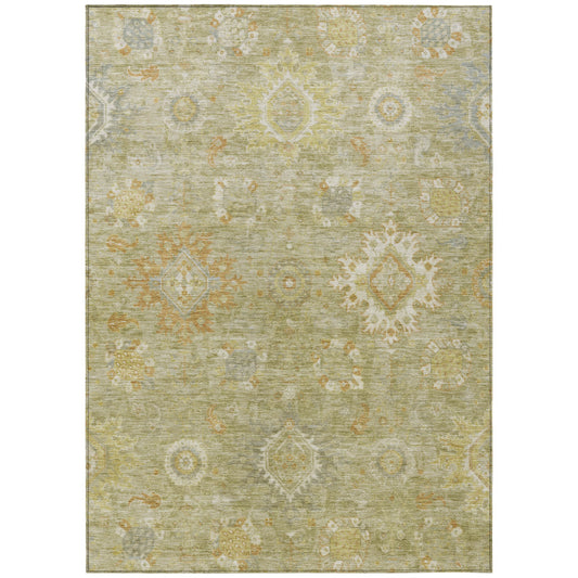 3' X 5' Sage Copper And Ivory Floral Medallion Washable Indoor Outdoor Area Rug-0