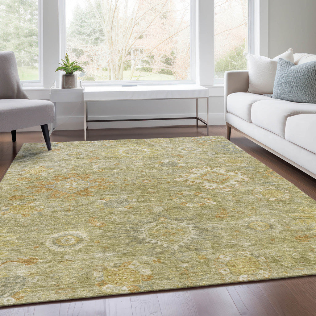 3' X 5' Sage Copper And Ivory Floral Medallion Washable Indoor Outdoor Area Rug-7