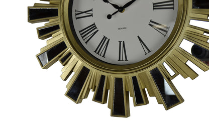 19" Gold And Clear Mirrored Glass And Heavy Duty Plastic Silent Analog Sunburst Wall Clock-3
