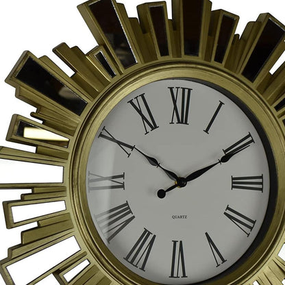 19" Gold And Clear Mirrored Glass And Heavy Duty Plastic Silent Analog Sunburst Wall Clock-4