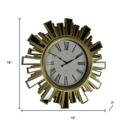 19" Gold And Clear Mirrored Glass And Heavy Duty Plastic Silent Analog Sunburst Wall Clock-6