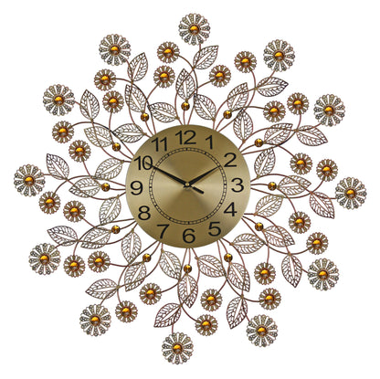 27" Gold And Black Metal And Faux Crystal Silent Analog FloralWall Clock-1