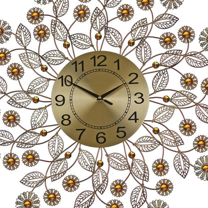 27" Gold And Black Metal And Faux Crystal Silent Analog FloralWall Clock-2