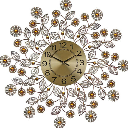 27" Gold And Black Metal And Faux Crystal Silent Analog FloralWall Clock-3