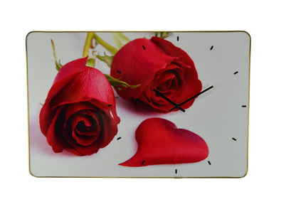 24" Red White And Gold Solid Wood and Acrylic Silent Roses Floral Wall Clock-1