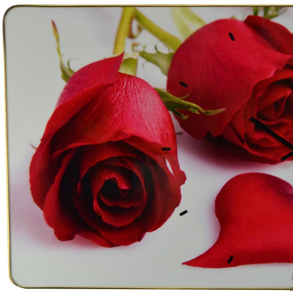 24" Red White And Gold Solid Wood and Acrylic Silent Roses Floral Wall Clock-4