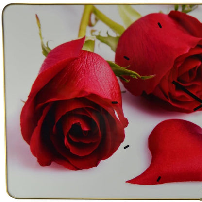 24" Red White And Gold Solid Wood and Acrylic Silent Roses Floral Wall Clock-4