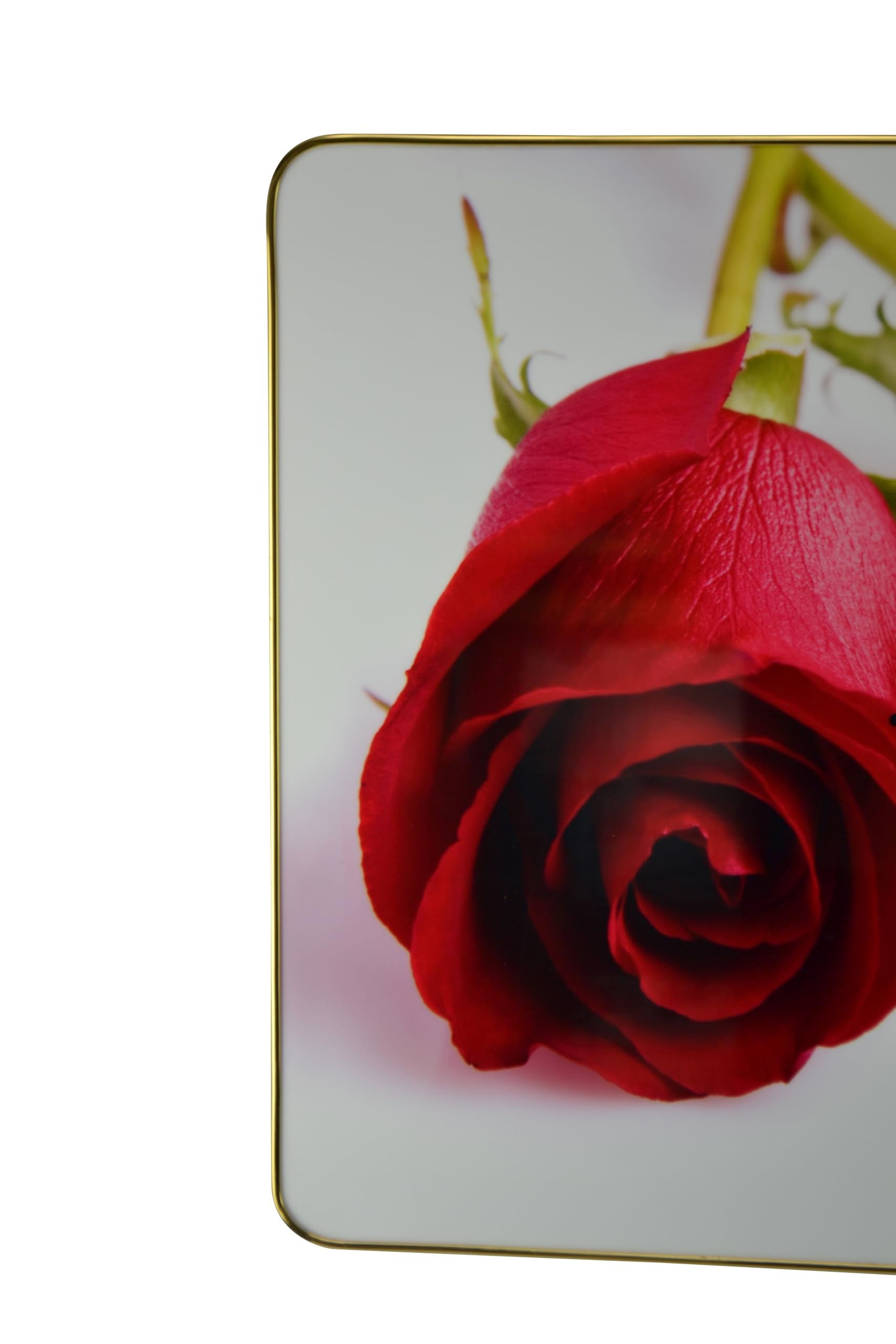 24" Red White And Gold Solid Wood and Acrylic Silent Roses Floral Wall Clock-3