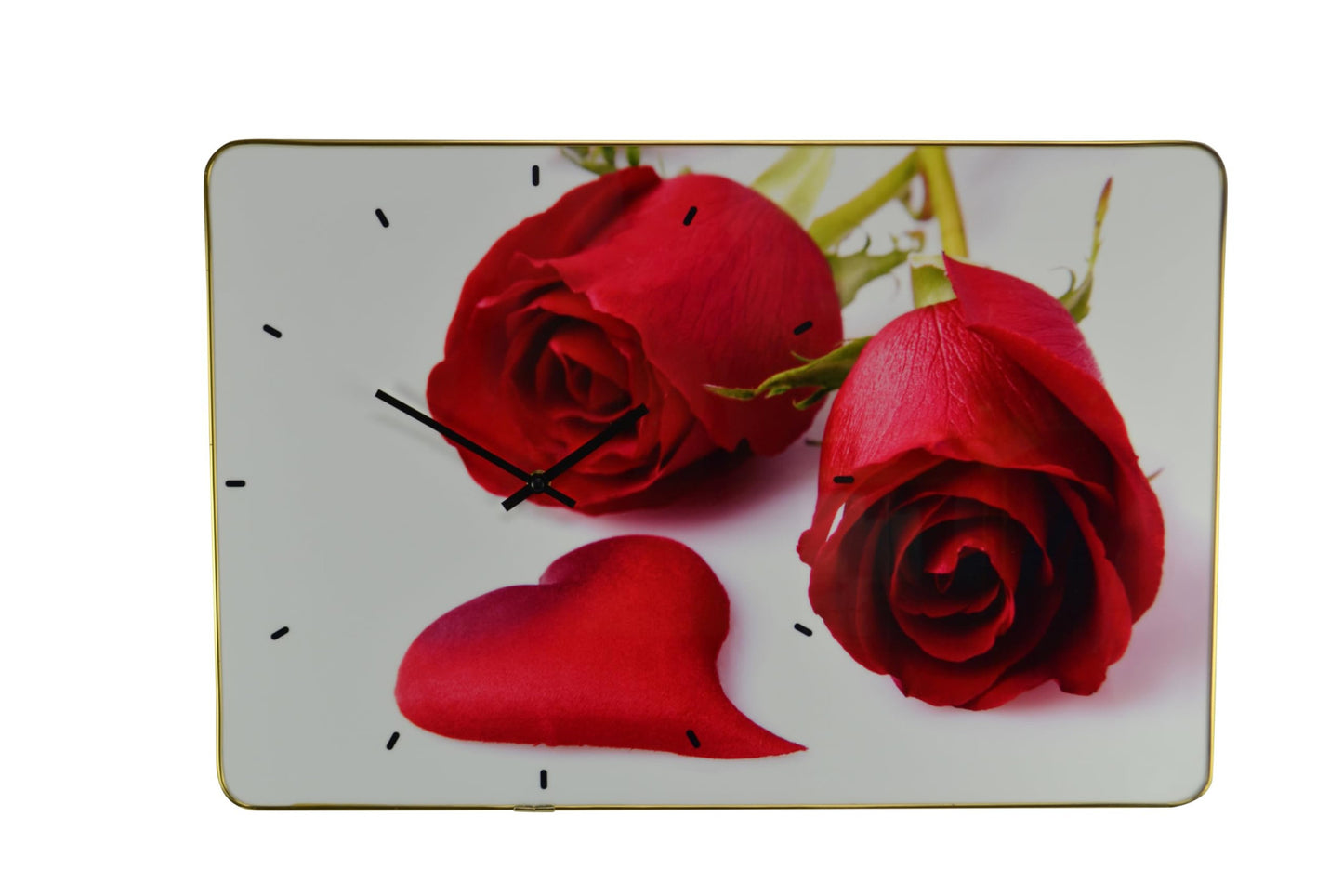 24" Red White And Gold Solid Wood and Acrylic Silent Roses Floral Wall Clock-2