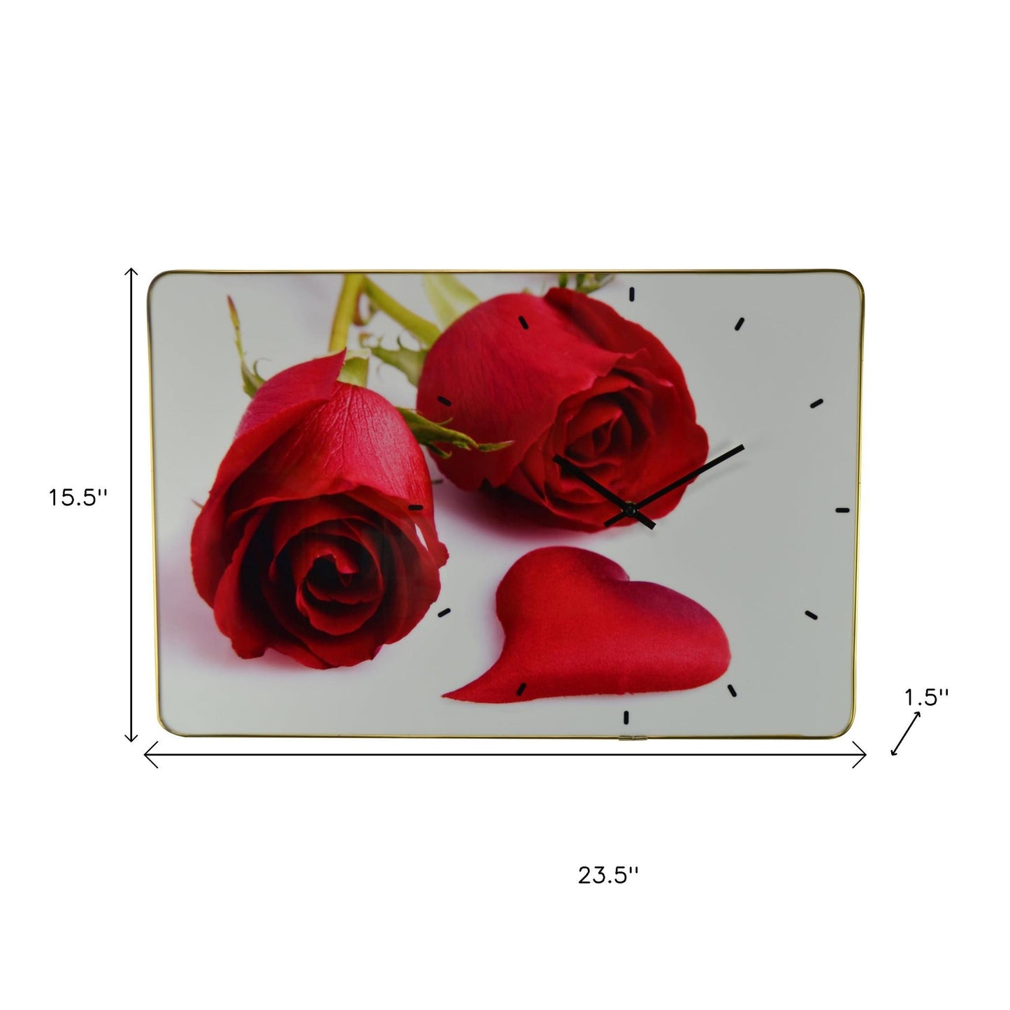 24" Red White And Gold Solid Wood and Acrylic Silent Roses Floral Wall Clock-5