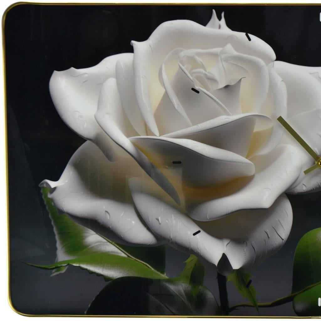 24" White Black And Green Solid Wood and Acrylic Silent Roses Floral Wall Clock-4