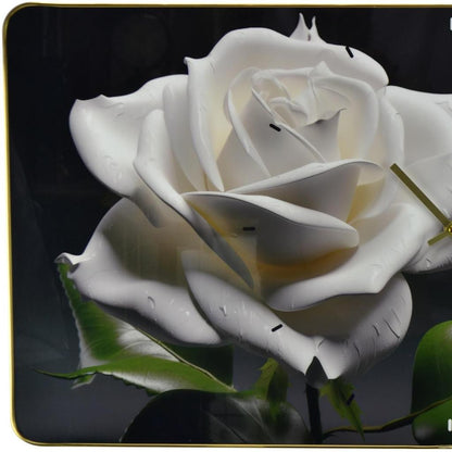 24" White Black And Green Solid Wood and Acrylic Silent Roses Floral Wall Clock-4