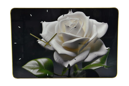 24" White Black And Green Solid Wood and Acrylic Silent Roses Floral Wall Clock-2