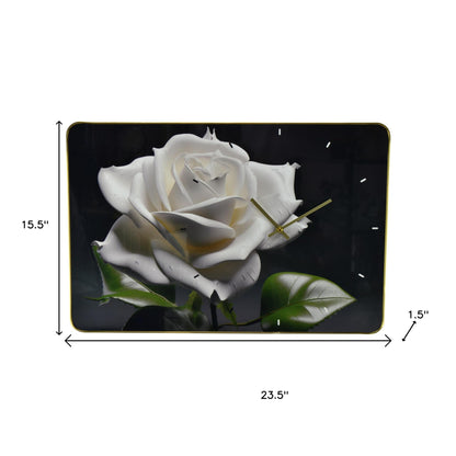 24" White Black And Green Solid Wood and Acrylic Silent Roses Floral Wall Clock-6