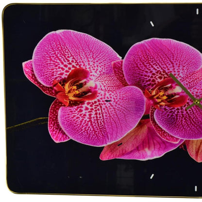 24" Pink Black And Gold Solid Wood and Acrylic Silent Orchids Floral Wall Clock-2