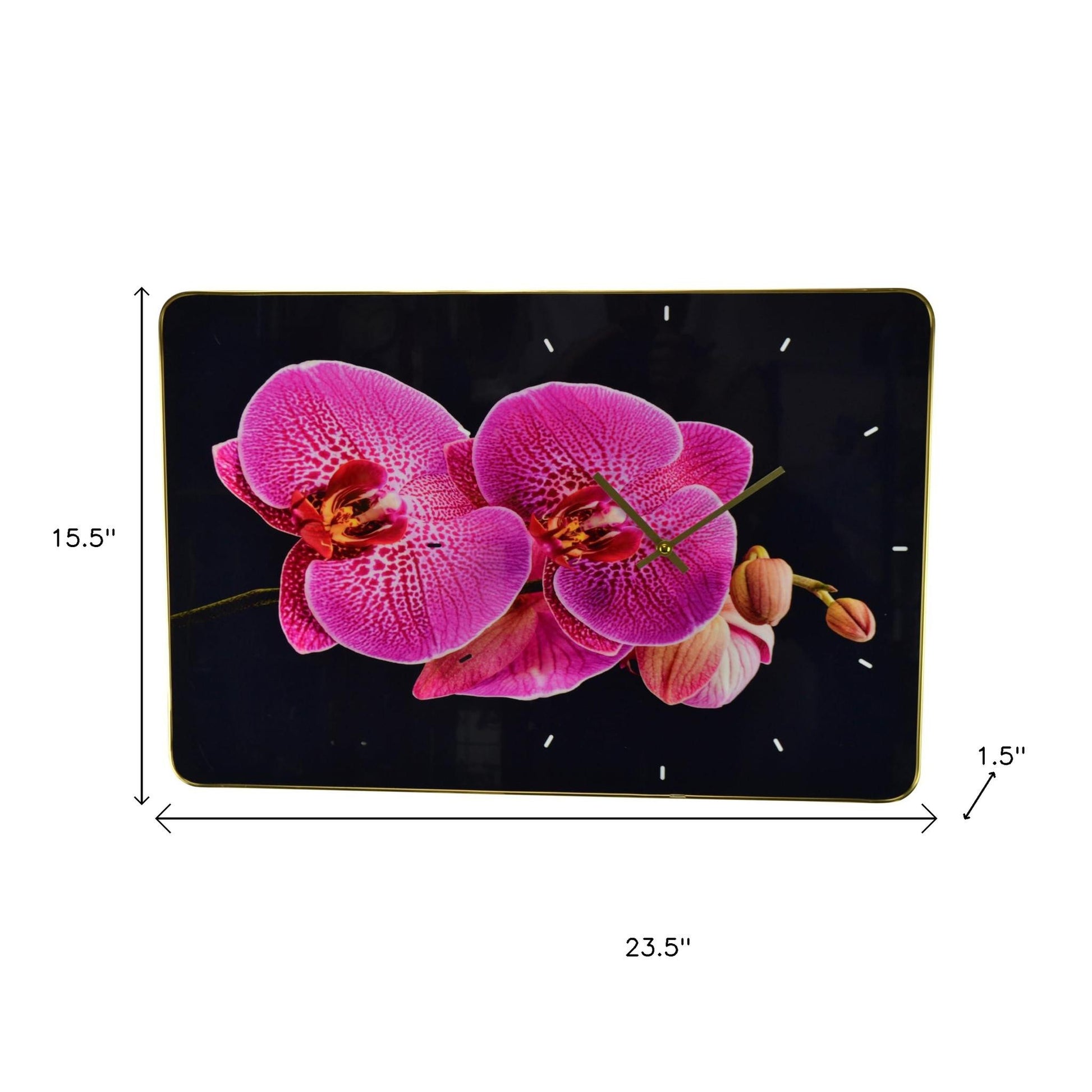 24" Pink Black And Gold Solid Wood and Acrylic Silent Orchids Floral Wall Clock-6