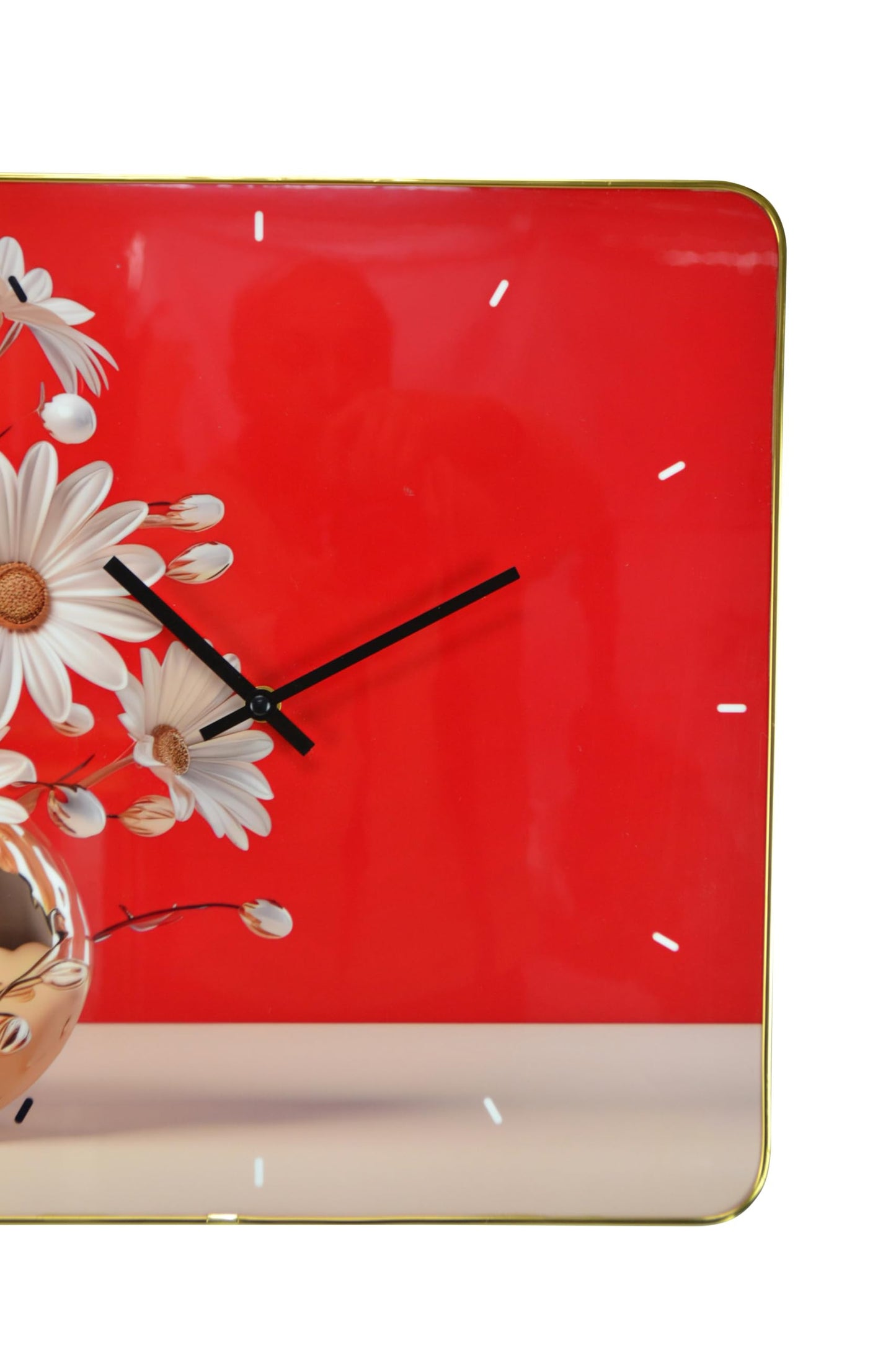 24" Gold Red And White Solid Wood and Acrylic Silent Daisies Floral Wall Clock-2