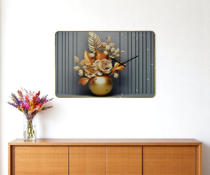 24" Beige Gold And Gray Solid Wood and Acrylic Silent Analog Floral Wall Clock-0