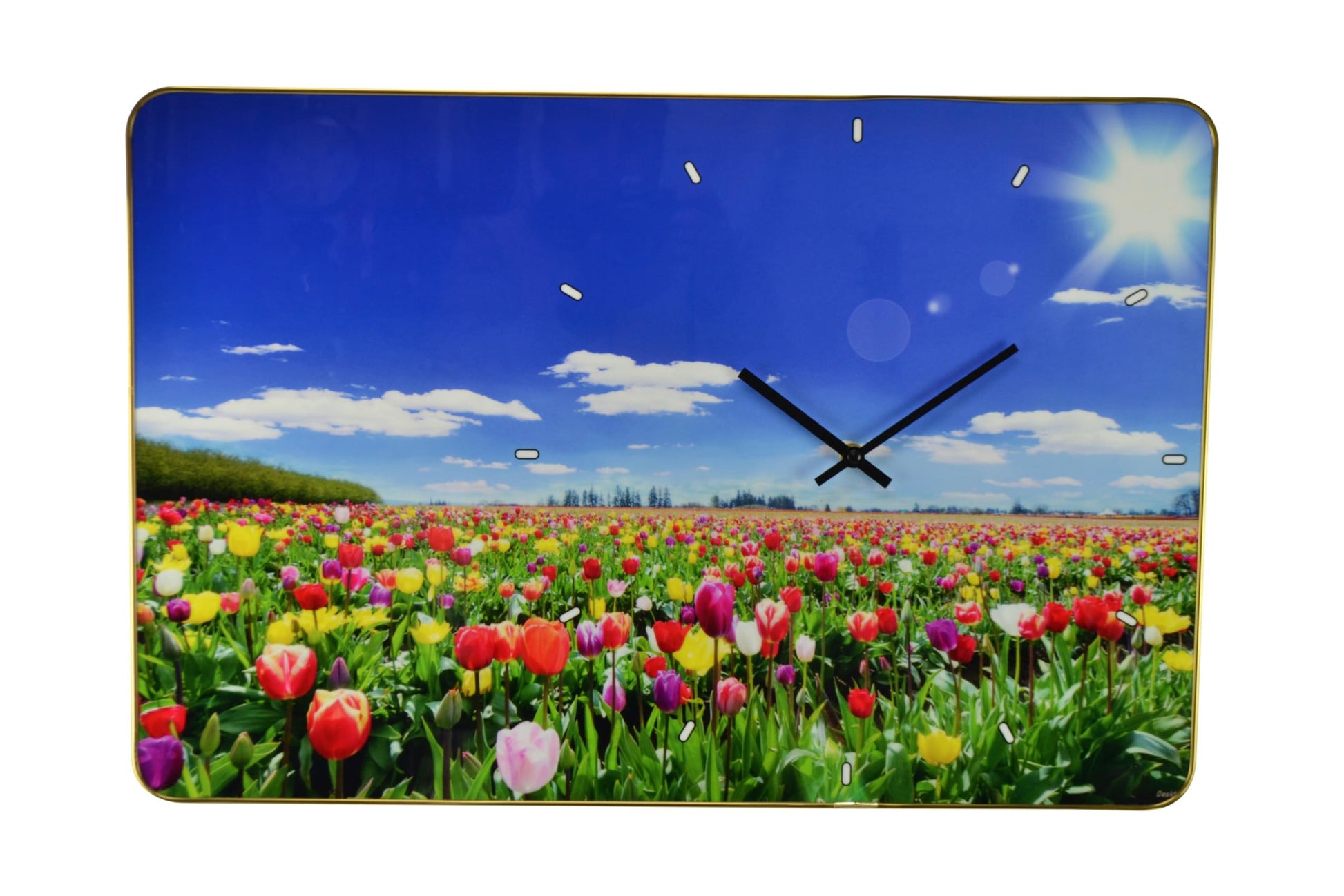 24" Blue Red And Gold Solid Wood and Acrylic Silent Tulips Floral Wall Clock-0