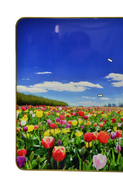 24" Blue Red And Gold Solid Wood and Acrylic Silent Tulips Floral Wall Clock-3