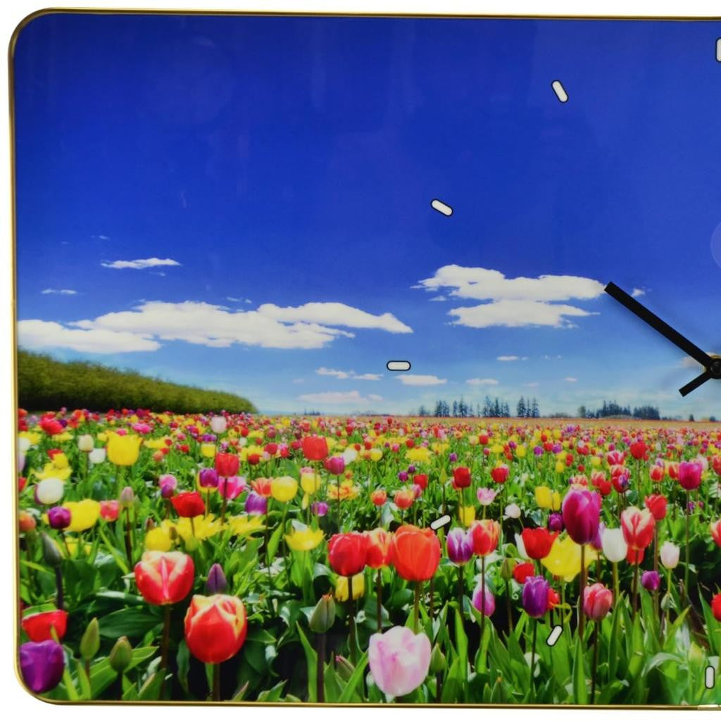 24" Blue Red And Gold Solid Wood and Acrylic Silent Tulips Floral Wall Clock-5