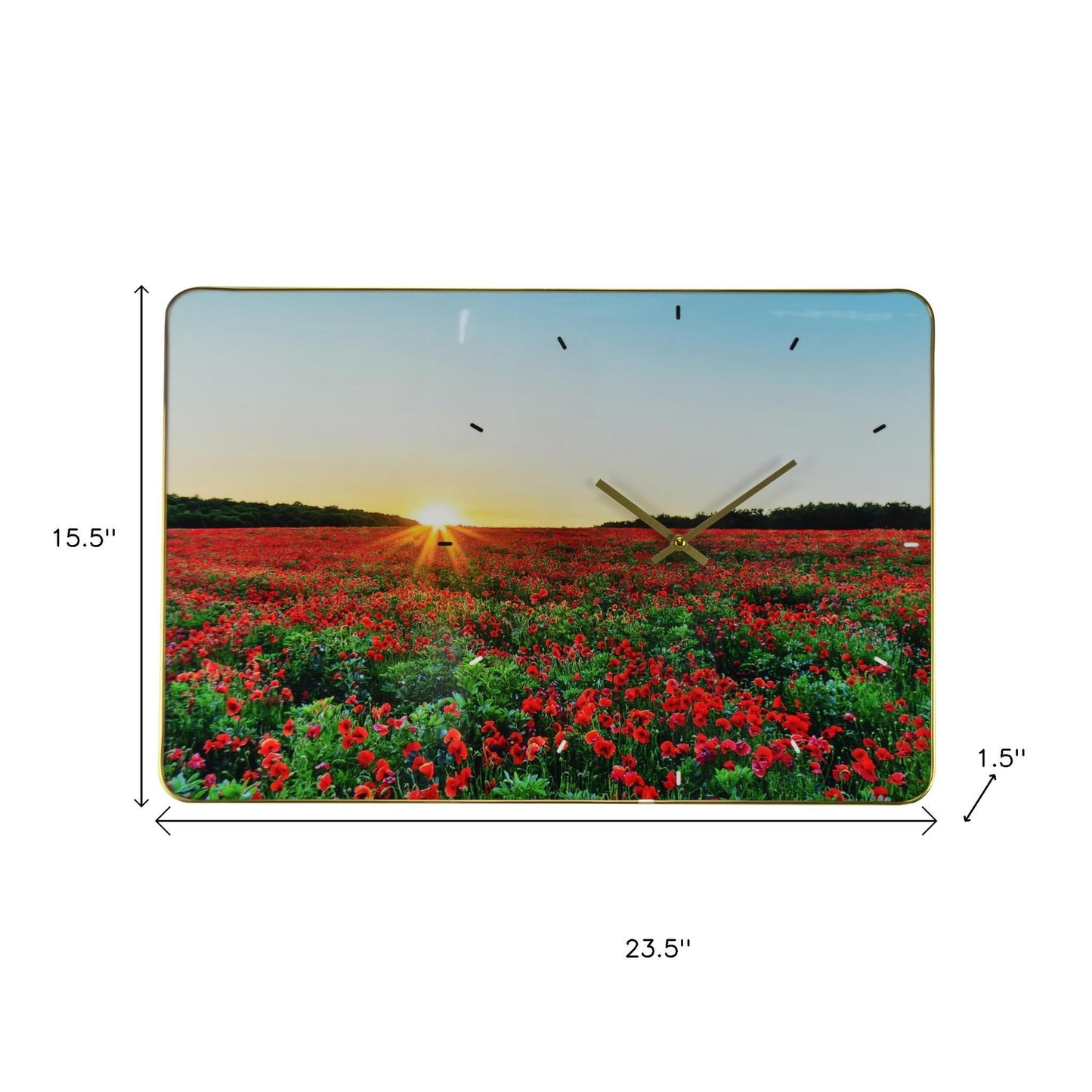 24" Red Blue And Gold Solid Wood and Acrylic Silent Poppies Floral Wall Clock-7