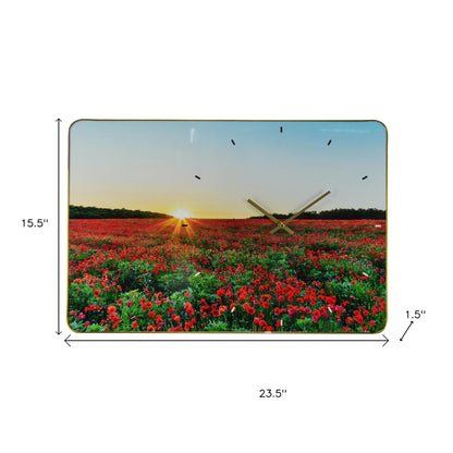 24" Red Blue And Gold Solid Wood and Acrylic Silent Poppies Floral Wall Clock-7