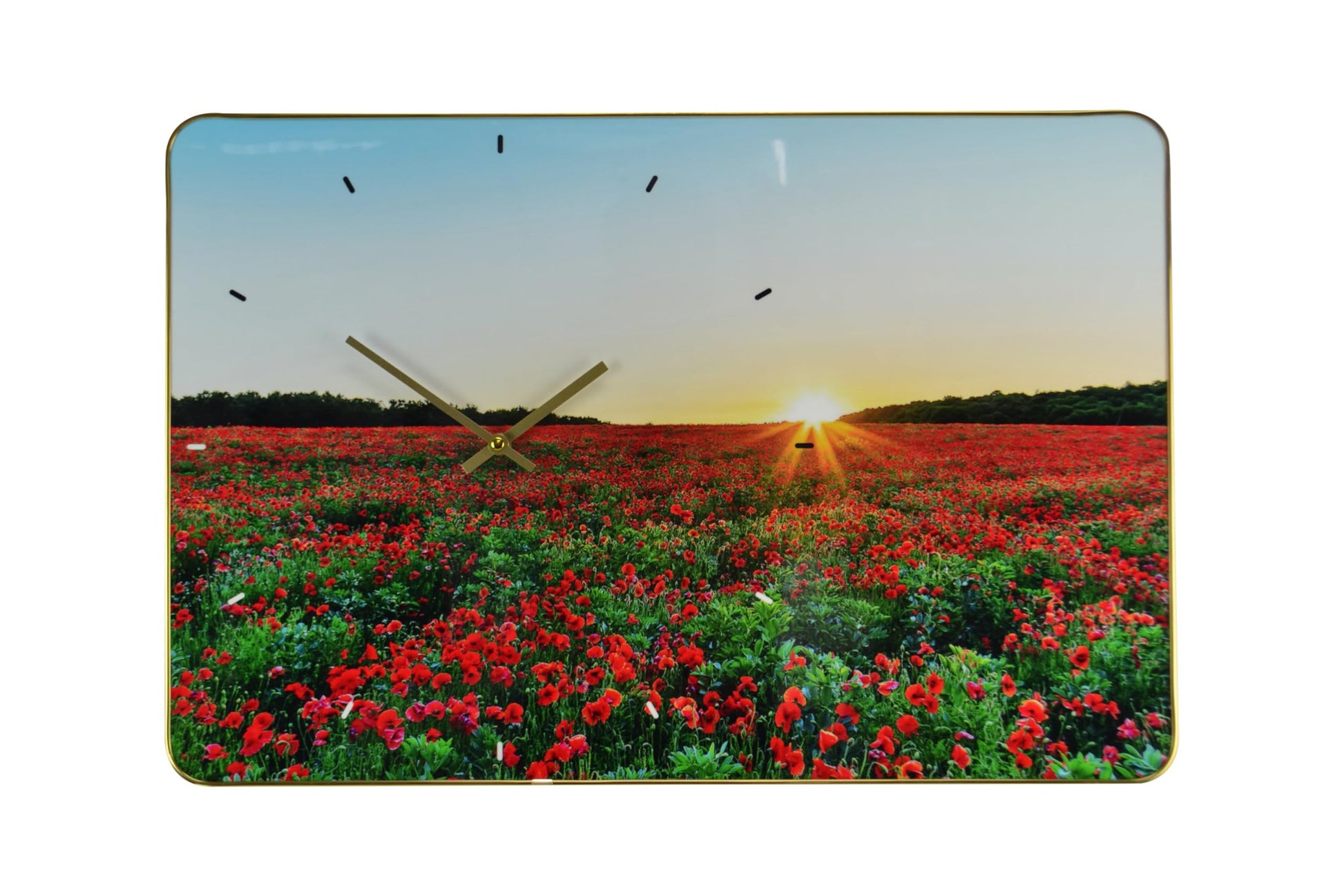 24" Red Blue And Gold Solid Wood and Acrylic Silent Poppies Floral Wall Clock-5