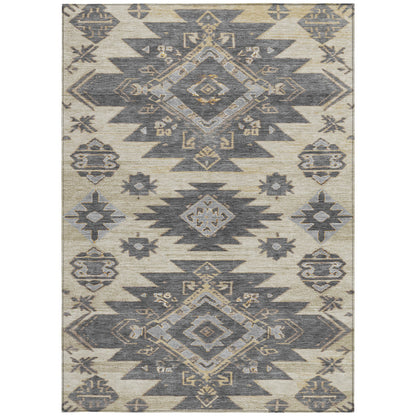 5' X 8' Beige And Gray Tribal Washable Indoor Outdoor Area Rug-3