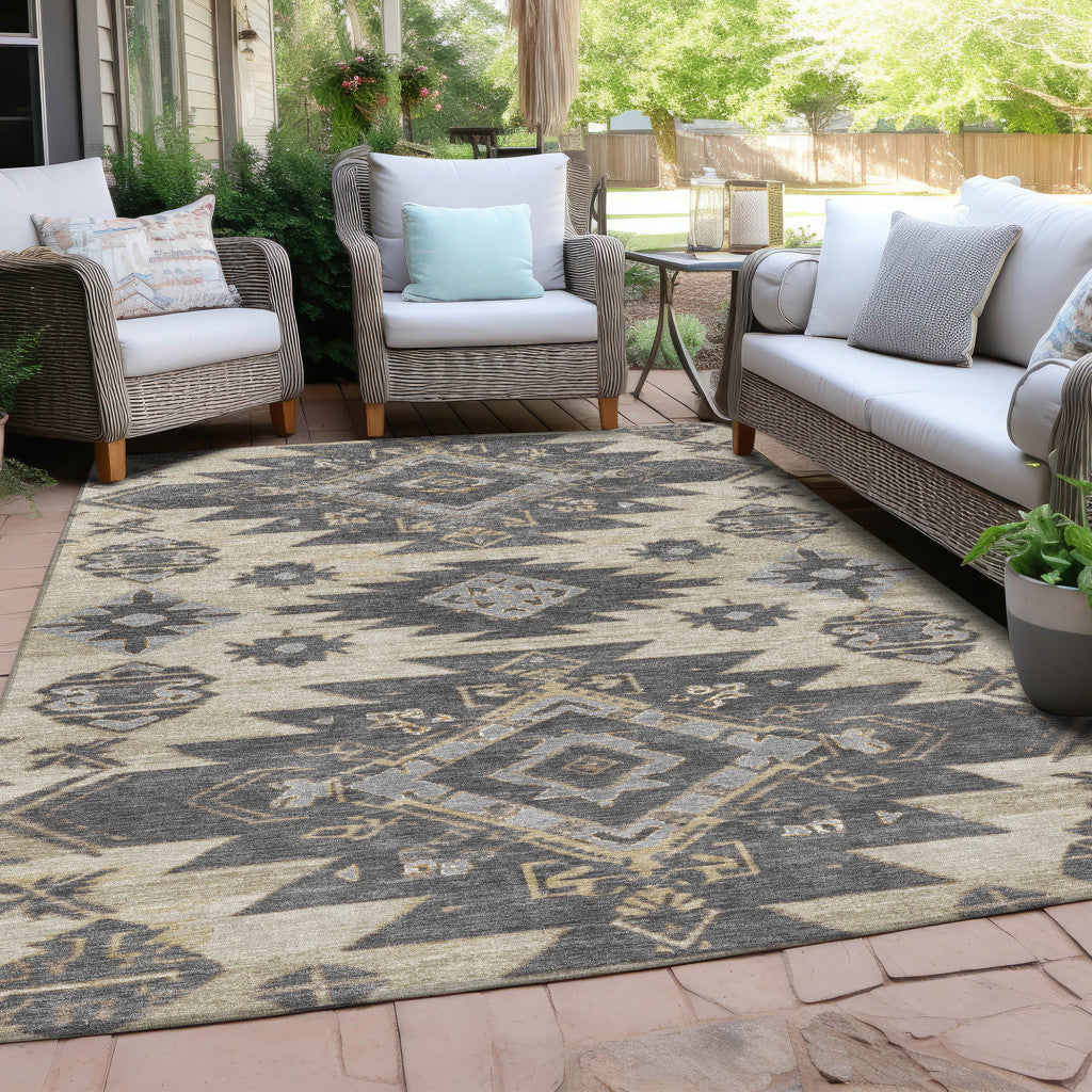 5' X 8' Beige And Gray Tribal Washable Indoor Outdoor Area Rug-5