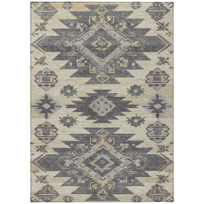 5' X 8' Beige And Gray Tribal Washable Indoor Outdoor Area Rug-0