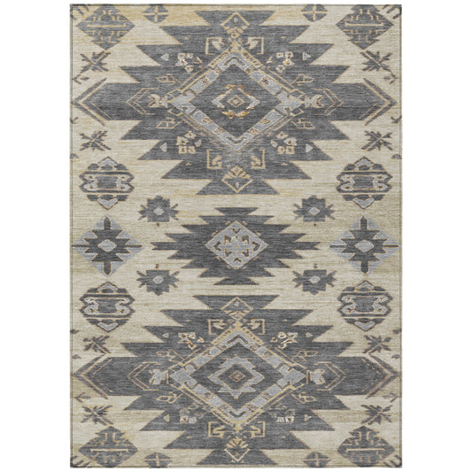 5' X 8' Beige And Gray Tribal Washable Indoor Outdoor Area Rug-0