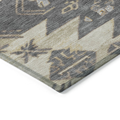 5' X 8' Beige And Gray Tribal Washable Indoor Outdoor Area Rug-4