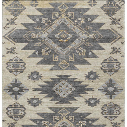 5' X 8' Beige And Gray Tribal Washable Indoor Outdoor Area Rug-2
