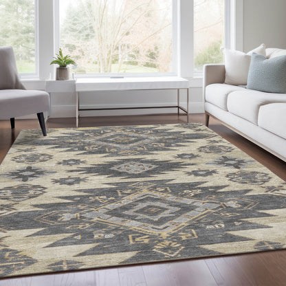 5' X 8' Beige And Gray Tribal Washable Indoor Outdoor Area Rug-7